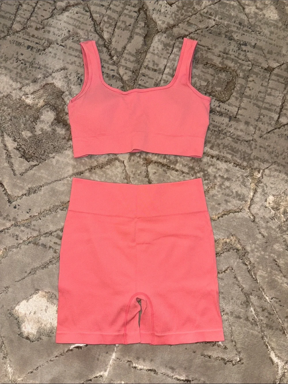 Ribbed Coral Pink Workout Set